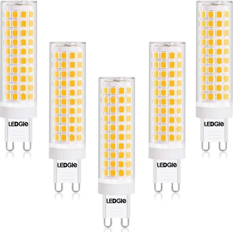 Lot de 5 ampoules LED G9 12 W (équivalent 100 W) – Blanc chaud 3000 K, 1100 lm, angle de diffusion 360°, AC 100-240 V, remplacement d'halogène, non dimmable [Classe énergétique D]