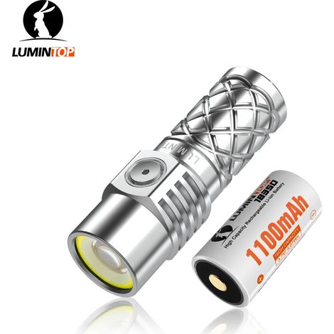 (Argent) Mini lampe torche LEP, lampe torche EDC multifonctionnelle avec fonctions projecteur, éclairage large et lumière rouge