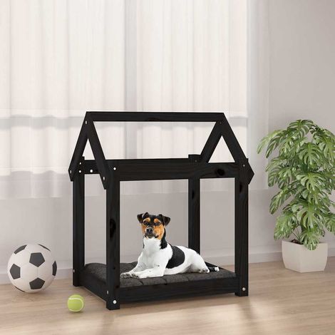 vidaXL Lit pour chien Noir 61x50x70 cm Bois de pin solide (1/5)