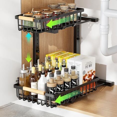 Bardusch - Rangement Sous Évier à 2 Étages avec Tiroir Coulissants 42.5cm Hauteur Réglable Organisateur Évier Cuisine en Forme de L Rangement et Organisation de Cuisine en Métal pour Salle de Bain (1/4)