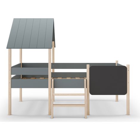 Lit cabane pour enfant en bois coloris blanc ciré et Vert Kaki, couchage 90 x 190 cm - Longueur 203 x Profondeur 123 x Hauteur 164 cm (1/5)