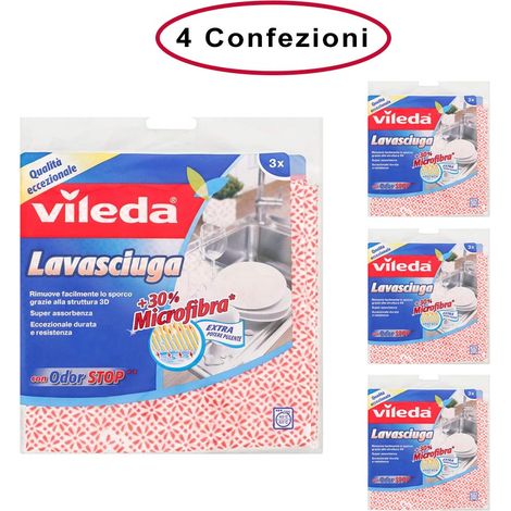 Vileda panno lavasciuga + 30% in microfibra multiuso 4 confezioni da 3 panni