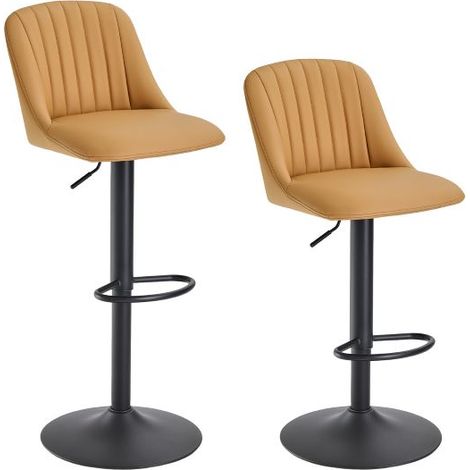 GOEURVANT - Lot de 2 Tabourets de Bar Camel Similicuir - Hauteur Réglable 360° Ergonomique Mousse Haute Densité (1/5)
