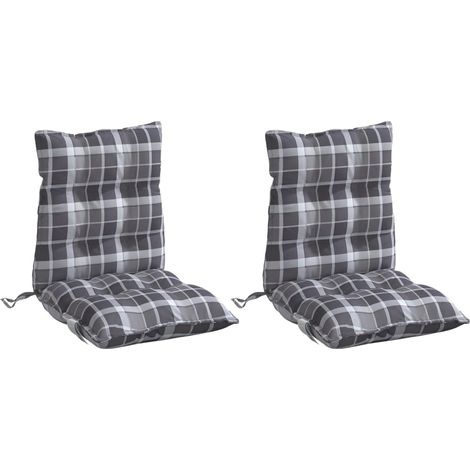 vidaXL Coussins de chaise à dossier bas lot de 2 motif carreaux gris