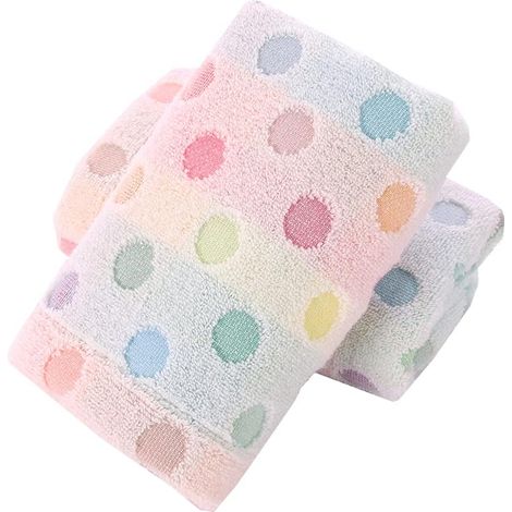 Filiyano-Lot de 2 serviettes de bain décoratives en coton à pois colorés (beige) (1/5)