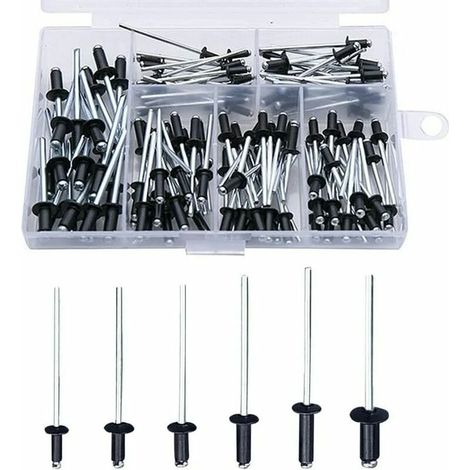 Rivet Noir 120 Pièces Rivets Aveugles Rivets avec Boîte Rivet Aluminium Rivet Pop Rivets Pop Assortiment Rivets Ouverte Ronde Rivets Aveugles en Aluminium Rivets à Tête Dôme pour Métal (1/5)