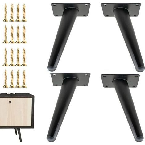 Pieds de meubles de 15 cm (lot de 4), pieds de remplacement en métal de style milieu du siècle pour chaises, canapés, armoires, tables et projets de bricolage, noirs. (1/4)