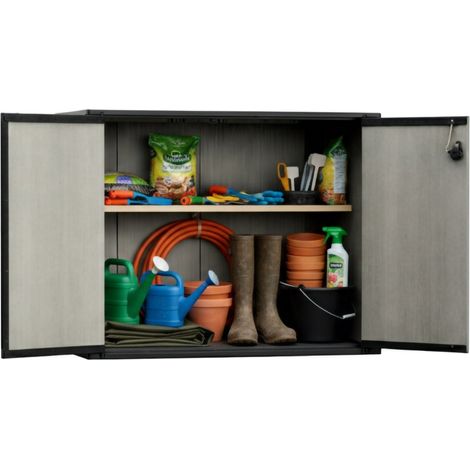 Dmora - Gartenschrank Kindersley, Gartenmöbel, Mehrzweck-Gartenschrank, Container für Balkon oder Garage, 140x77 h120 cm, Grau