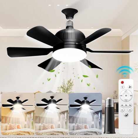 6 Blades 18 Inch Socket Fan Light Black 40W E27 Remote 3 Color Stepless Dimmable 86 265V Box Magnetic English Manual For Bedroom Kitchen Dining Living Room Balcony Garage (1/5)
