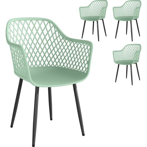 Ensemble 4 chaises jardin vertes – Dossier losange et accoudoirs – Empilables – Gain place