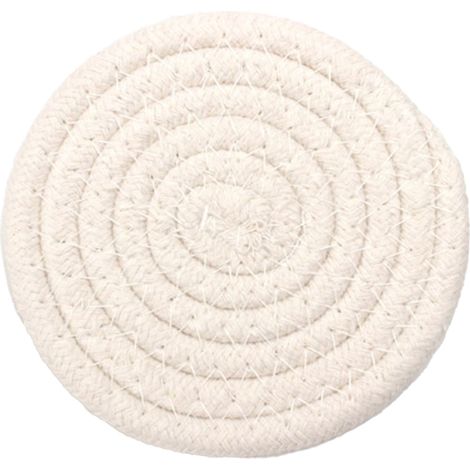 Cup Mat Pad Round Woven Cotton Thread Handmade 4.3in Insulation Thick Versatile Drink Coaster for Tabletop Kitchen Beige