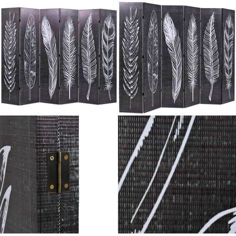 Cloison de séparation pliable 228 x 170 cm Plumes Noir et blanc - Cloison De Séparation - Écran De Dressing - Paravent - Diviser Pièce - Décoration Intérieur - Home & Living (1/5)