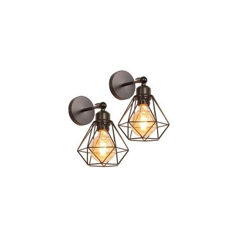 Lot de 2 appliques murales industrielles rétro (ampoule non incluse) Plafonnier d'intérieur E27 Applique murale industrielle en métal Lampe murale rétro réglable à 180° pour cuisine et salon