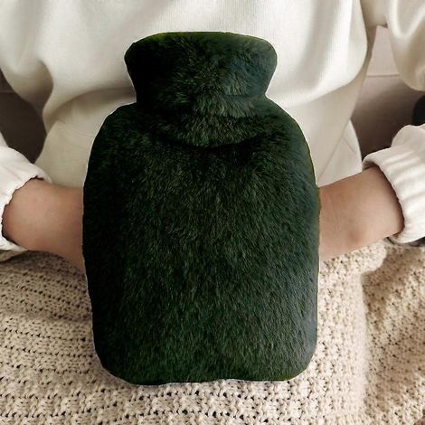 Bouillotte avec housse en peluche douce, couverture en molleton, bouteille d'eau chaude pour lit, ensemble de 1, réutilisable, confortable, idéale pour l'hiver, 2 litres, gris. (1/3)