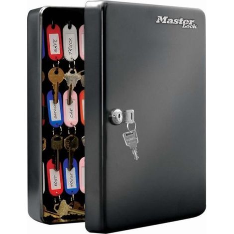 Master Lock – Armoire à clés 50 clés – Construction en acier – Système de verrouillage à clés – Livrée avec porte-clés et étiquettes (1/10)