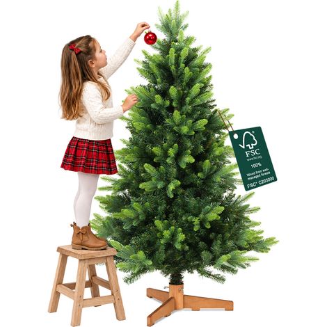 Albero di Natale Strasburgo Verde 150cm Foltissimo con Punte PVC e PE Base Legno (1/5)