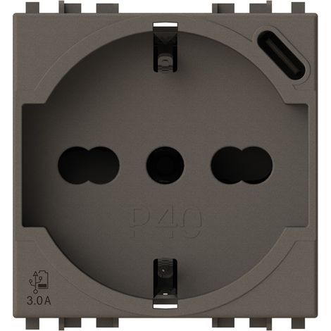 Modulo presa schuko con presa USB 3.1 tipo C, 5Vdc 3A, serie U, metal, compatibile con serie Vimar Arkè - 4Box USBP40 3.0 4B.V19M.P40.USB (1/2)