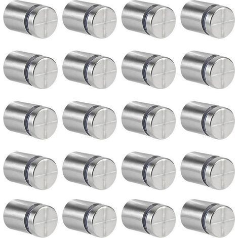 pair 20 Pcs Entretoise de Verre,19 x 25mm Vis d'écartement,Support Mural en Acier Inoxydable pour Clous Publicitaires,pour Plaques et Présentoirs de Signe (Argent) (1/4)