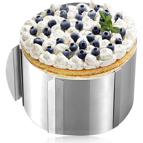 Adjustable Cake Circle Diameter 16-30 cm Extendable Stainless Steel Round Spacer Circles for Pie Cake Cheesecake Pie Ring 8.5 cm Height Silver (1/5)
