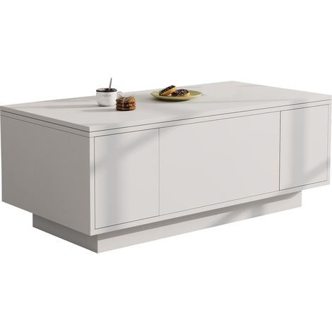 Mesa de centro moderna con doble tablero elevable y almacenaje oculto 100 x 50 cm blanca HOMVRA (1/5)