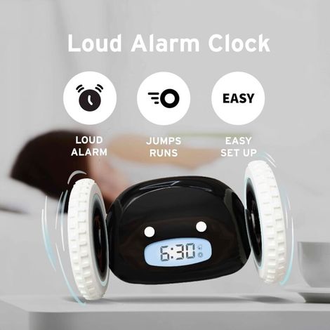 Ultra-lauter rollender Roboterwecker für Tiefschläfer – lautstarke 110 dB, mobile Konstruktion mit leisen Rollen, Snooze-Funktion und klarem LED-Display