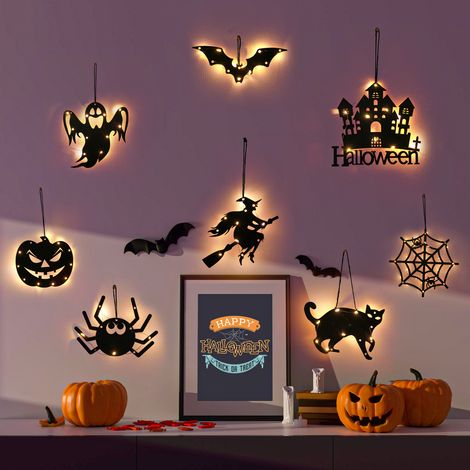 Halloween-Dekoration LED: Leuchtende Spinne und Geist, 3D-Fledermaus-Wandaufkleber (8er-Set) – Gruselige Atmosphäre für die Party-lsw (1/5)