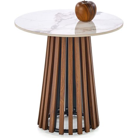 Guéridon rond aspect noyer et marbre beige 50 x 50 cm KAREN (1/5)