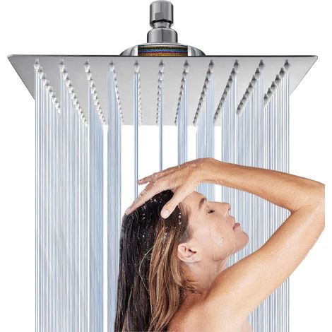 Pommeau de douche à effet pluie avec filtre carré haute pression de 25,4 cm, acier inoxydable 304, pommeau de douche à filtre cascade pour eau dure, grand pommeau de douche à effet pluie, plafond de (1/5)
