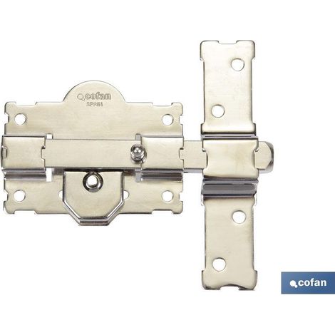 COFAN cerrojo boton/llave niquelado r/105 - 70 mm , Cerrojo con acabado niquelado, barra en acero calibrado 18 mm, placa en acero 2 mm, cerradero en acero de 3 mm. Cilindro redondo