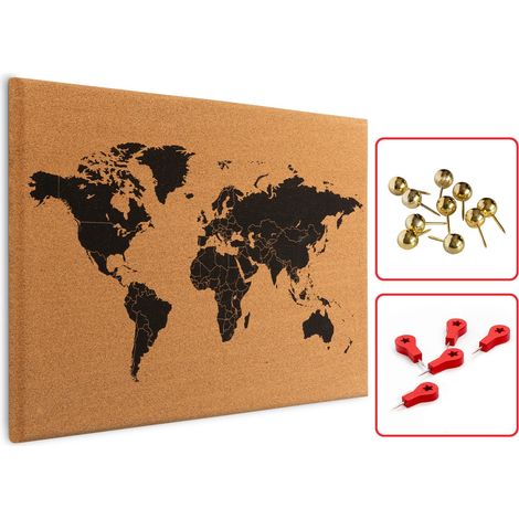 Allboards – Tableau en liège Mappemonde sans cadre 60x40 cm – Liège de haute qualité – Décoration murale pour organisation d'idées