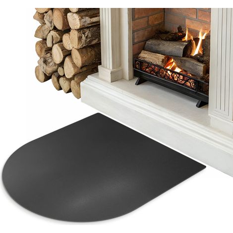 Tapis de Cheminée Anti Feu 80x70 cm - Pare-étincelles - Protection Contre Les Salissures - Résistant à la Chaleur - en Acier Noir - Finition Mate - Facile à Nettoyer