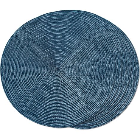 Platzsets, rund, geflochten, 6er-Set – gewebte, waschbare, rutschfeste Tischsets für den Essbereich, 38 cm, blau, Heimdekoration