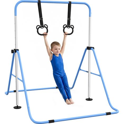 Höhenverstellbarer Reck für Kinder mit 2 Ringen, Stahl, 148 x 105 x 88–128 cm, blau (1/5)