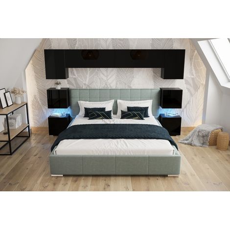 Tête de lit Armoire - pont de lit PANAMA 13/HG/B/1-1B noir/noir brillant 240x182x35cm