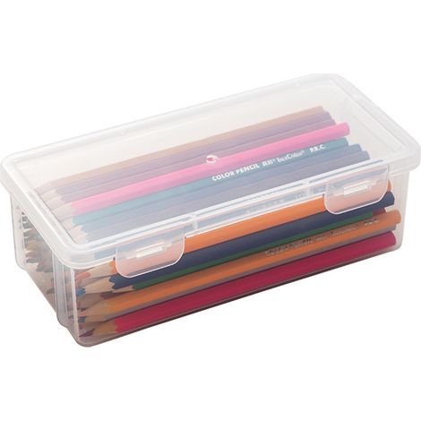 Lot de 2 Boîte à crayons, Transparent, Plastique robuste, Couvercle à pression, Pour enfants école (1/5)