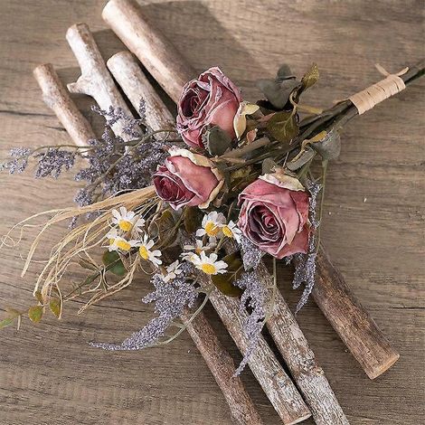 Bouquet de mariée rétro tenant un bouquet de roses artificielles en soie style vintagerose, violet (1/5)