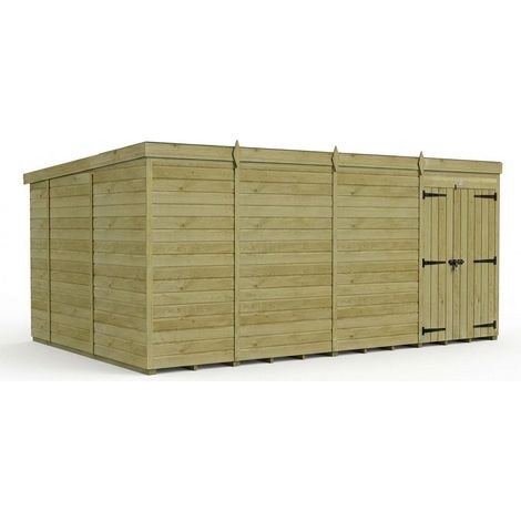 15ft x 10ft Pent Garden Shed Double Door No Windows - Pressure Treated Timber - L457 x W305 x H210 cm - Natural