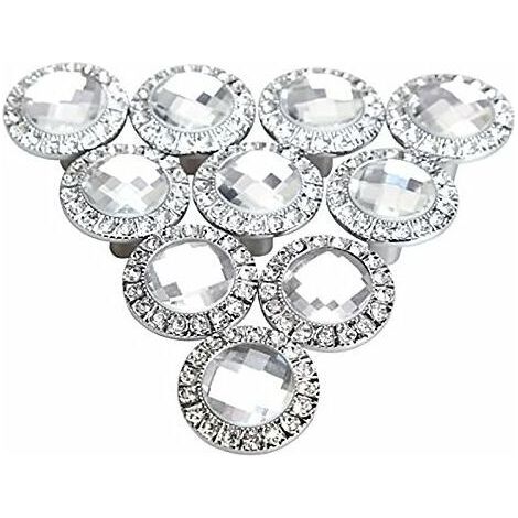 10pcs 30mm Round Door Knob Silver 30mm Handle Crystal Sparkle Rhinestone Pull Knob Kitchen Cupboard Cabinet Door Drawer Knobs