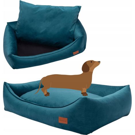 Divano letto morbido per cani di piccola taglia 70x55x18 cm Ukory velluto BLU (1/5)