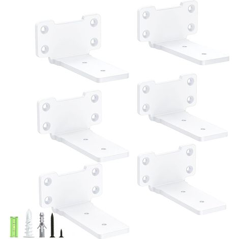6 Pièces - Équerre de fixation - Support mural - Charge lourde 75 kg - Montage invisible pour étagère flottante Blanc 10x10 cm (1/5)