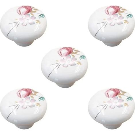 10 x Armoire Poignées Boutons de Porte Boutons Armoire Meubles Bouton Boutons de Meuble en céramique Tulipe - Tul - Tulipe - Blanche (1/5)