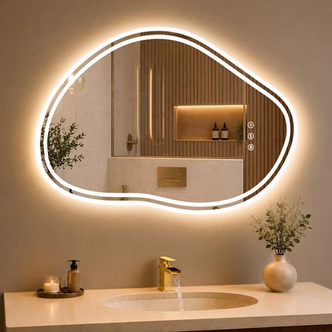 PESENSAN Badspiegel mit Beleuchtung Rund 60cm, Badezimmerspiegel mit 3 Lichtfarbe Dimmbar, Anti-Beschlag LED Spiegel Bad mit Touch, Speicherfunktion, Badezimmerspiegel Wandspiegel Rund (1/5)