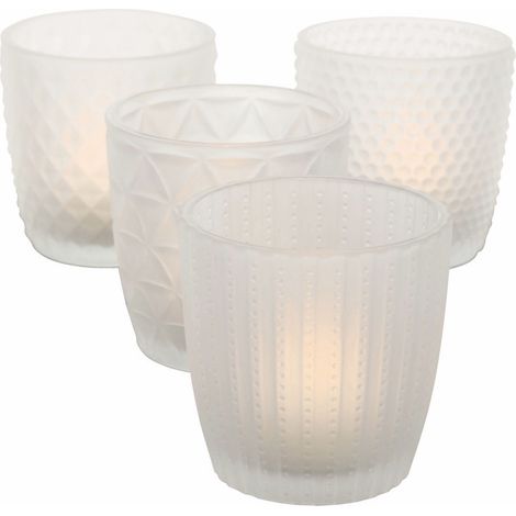 Windlicht MARILU - 4 teilig - Milchglas Optik Glas Teelicht Halter Tisch Deko