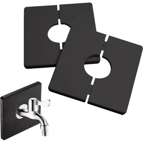 2 Pièces Rosace Mitigeur Douche Cache Tuyaux Carrés Autocollants en Plastique PVC Utilisé pour Couvrir les Fils Electriques, les Robinets, les Tuyaux et les Trous Dans les Murs (noir, 28MM)