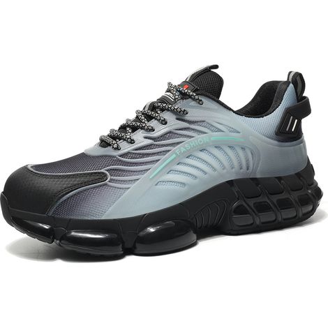 Safety Trainers Men Women Steel Toe Cap Trainers Safety Shoes with Air Cushion Comfortable Work Trainers,Black gray,36