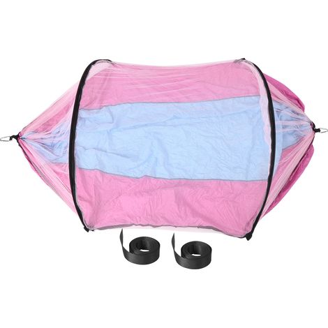 Baldaquin anti-moustiques parachute suspendu automatique pour extérieur, hamac anti-bascule, filet moustiquaire, bleu clair et rose (1/5)