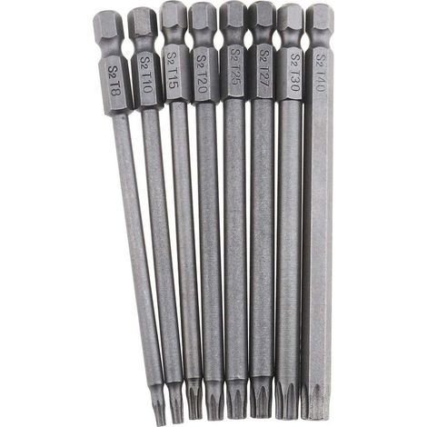 Lot de 8 embouts de tournevis Torx 100 mm à tige hexagonale T8 T10 T15 T20 T25 T27 T30 T40 pour outils électriques (1/5)