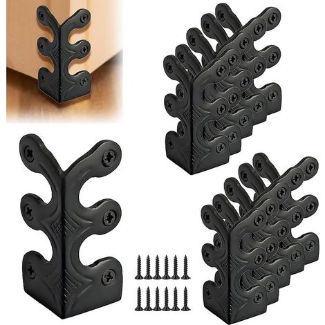 10 Pièces Protecteurs d'angle de Plinthe en Métal, Code Angulaire Décoratif Protecteur, Protection d'angle en Métal Vintage avec 60 Vis, Le Fer Black, pour Tables et Meubles Pointus (1/5)