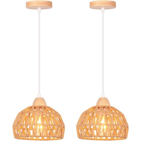 royaluxe- (2PCS) Suspension Luminaire Rétro 20CM Lustre Tressé En Corde De Chanvre Plafonnier D'Intérieur Moderne (1/5)