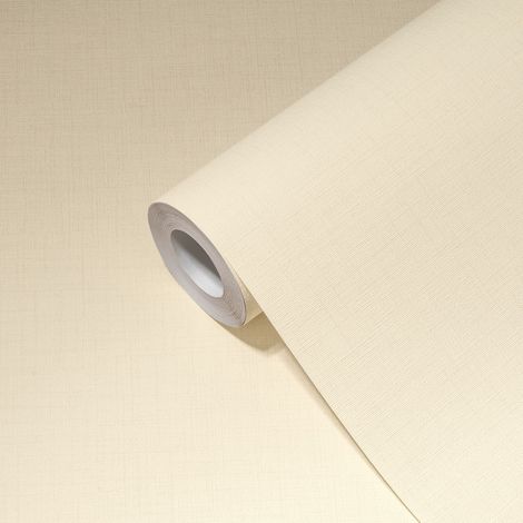 Papier peint intissé crème jaune pâle Tapisserie structurée effet textile gaufrage Papier peint moderne minimaliste idéal cuisine (1/5)